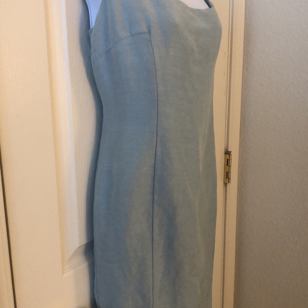 Pastel Green-Blue Sleeveless Linen Dress - Picture 6 of 16